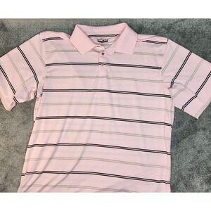 Kirkland Polo Shirt Mens XL Pink Striped Performance Short Sleeve Shirt